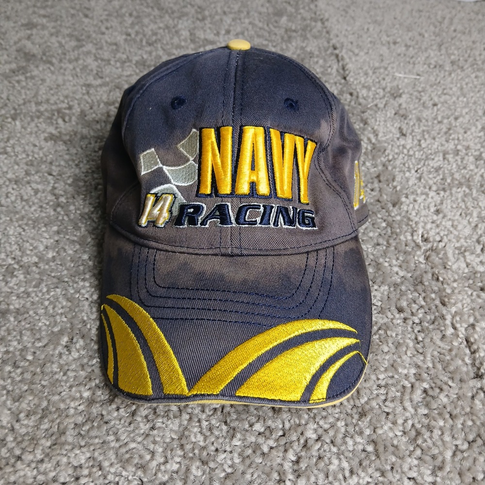 Fitz Bradshaw Racing US Navy 14 NASCAR Hat Navy Blue Yellow Strapback Cap Faded